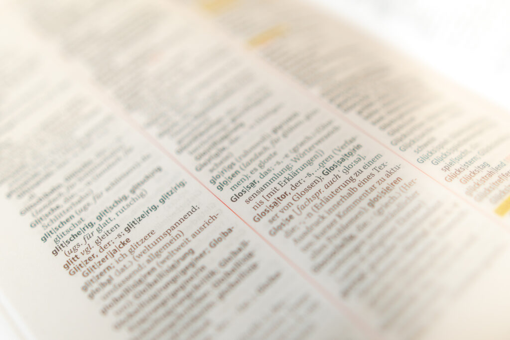 Seite aus einem Wörterbuch