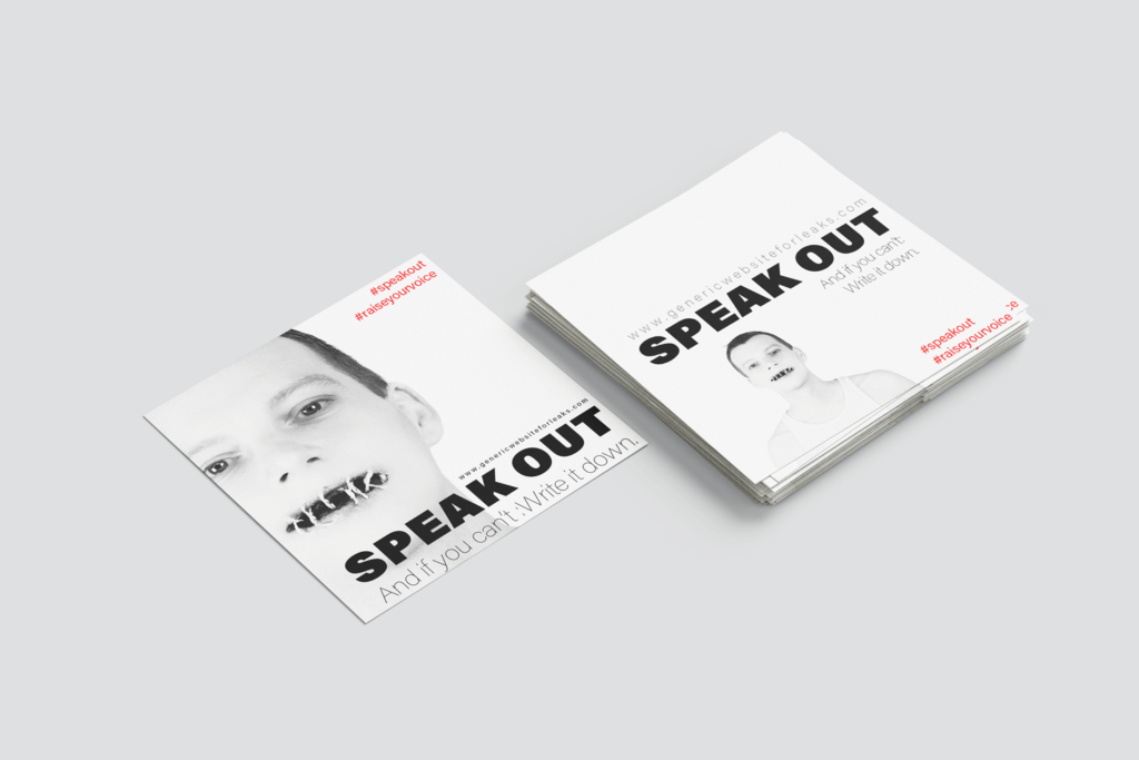 Speak Out Flyer Mockup Designstudie