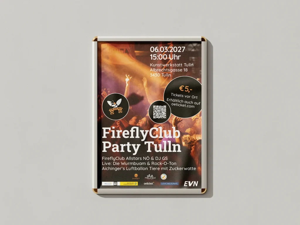 Plakat-Design für den Firefly Club aus Wien. Durchgeführt von der Medienagentur A Downstairs Affair
